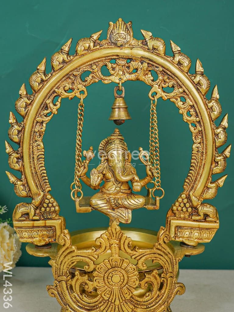 Brass Swing Ganesha Urli with Bell - 17 inch - WL4336