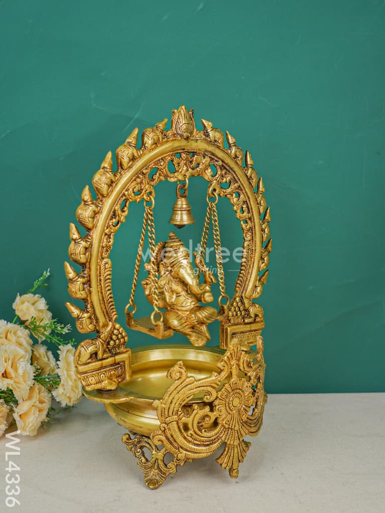 Brass Swing Ganesha Urli with Bell - 17 inch - WL4336