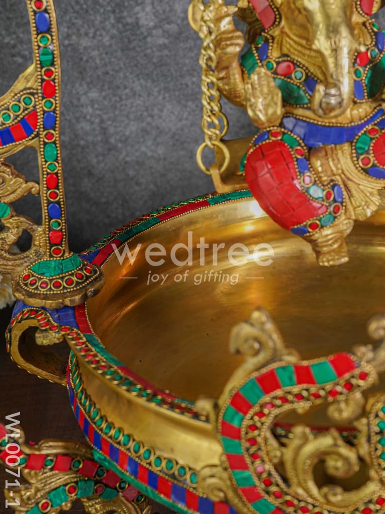 Brass Swing Ganesha Urli with Tile Work - WL0071-1