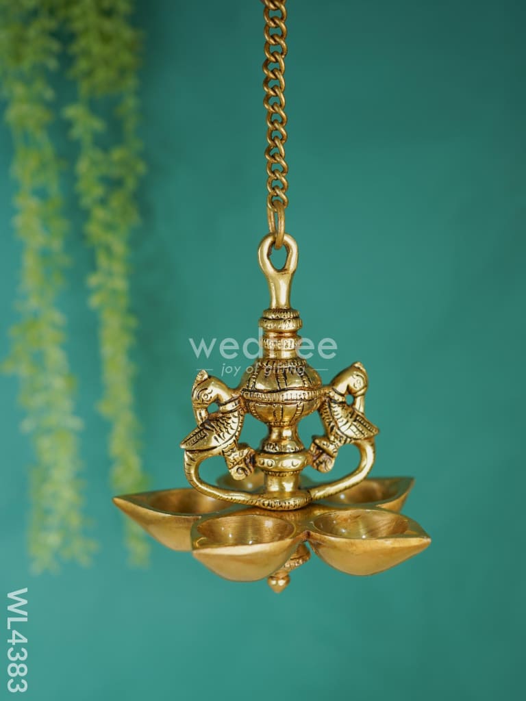 Brass Twin-Peacock Hanging 5-Face Diya - WL4383