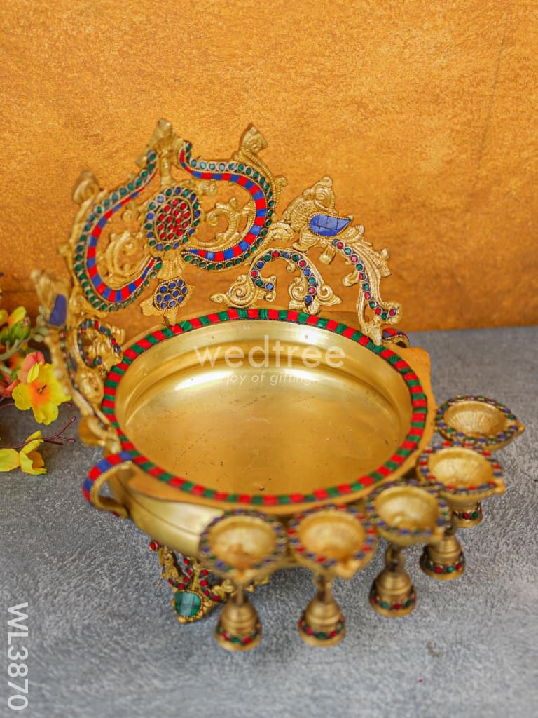 Brass Urli with Diya & Bells - WL3870-1