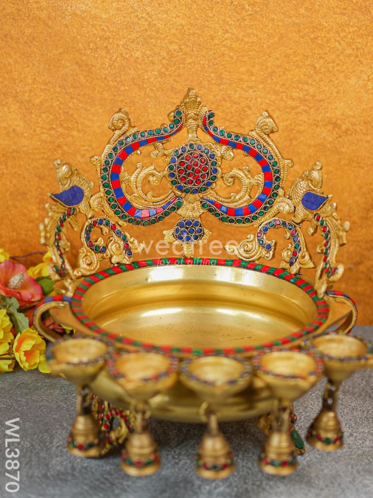 Brass Urli with Diya & Bells - WL3870-1