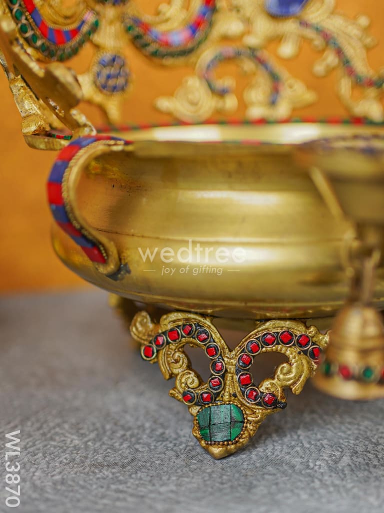 Brass Urli with Diya & Bells - WL3870-1