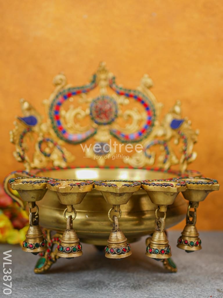Brass Urli with Diya & Bells - WL3870-1
