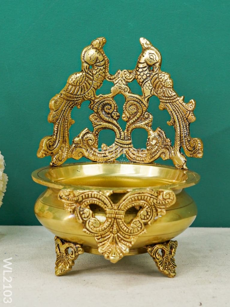 Brass Urli with Double Peacock - WL2103