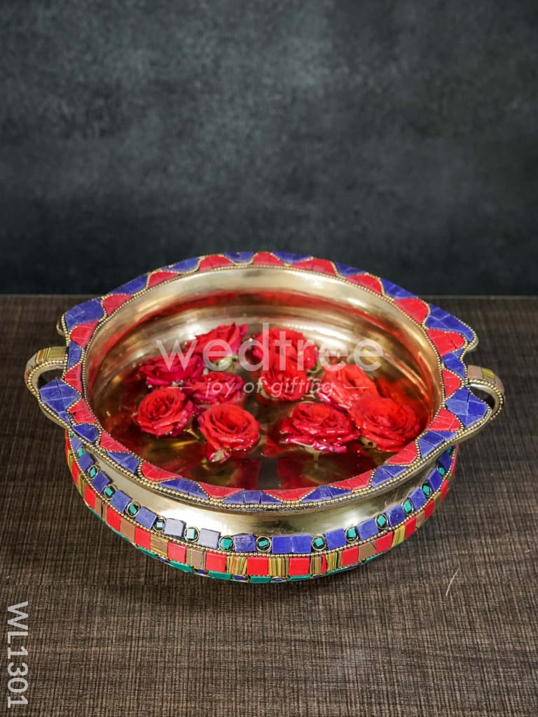 Brass Urli with Stone Work - 8Inches - WL1301