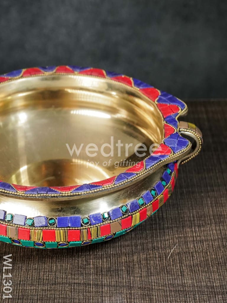 Brass Urli with Stone Work - 8Inches - WL1301