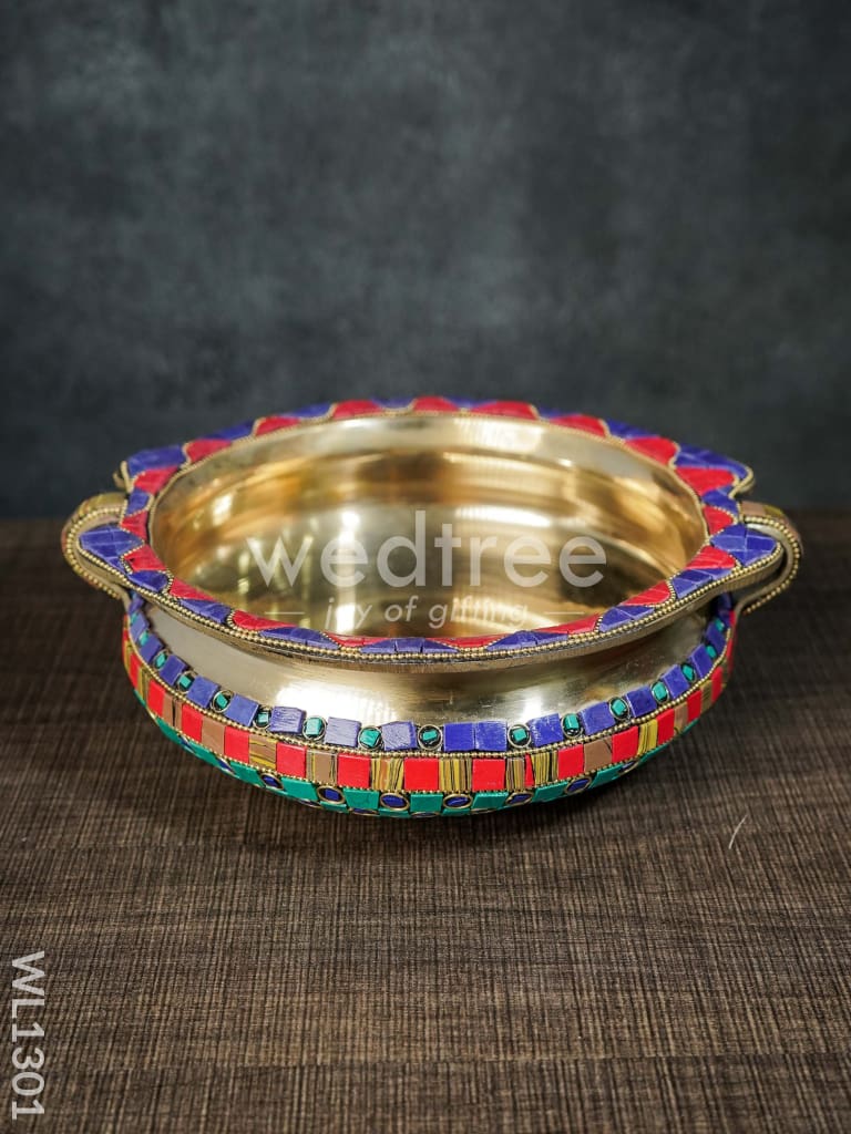 Brass Urli with Stone Work - 8Inches - WL1301