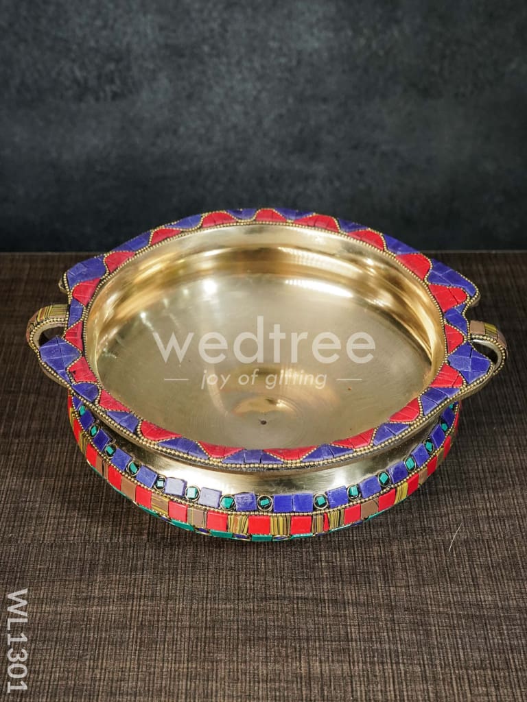 Brass Urli with Stone Work - 8Inches - WL1301