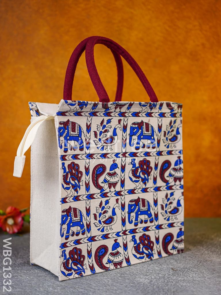 Canvas Bag with Elephant and Peacock Motifs - WBG1332