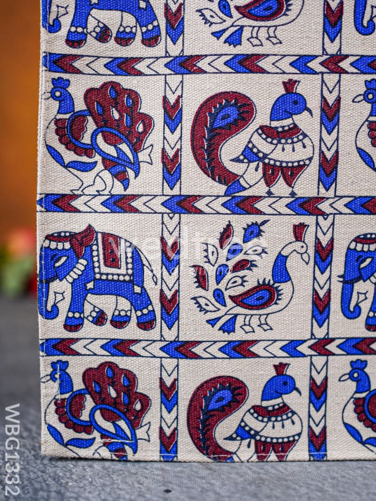 Canvas Bag with Elephant and Peacock Motifs - WBG1332