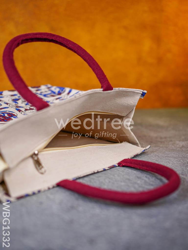 Canvas Bag with Elephant and Peacock Motifs - WBG1332