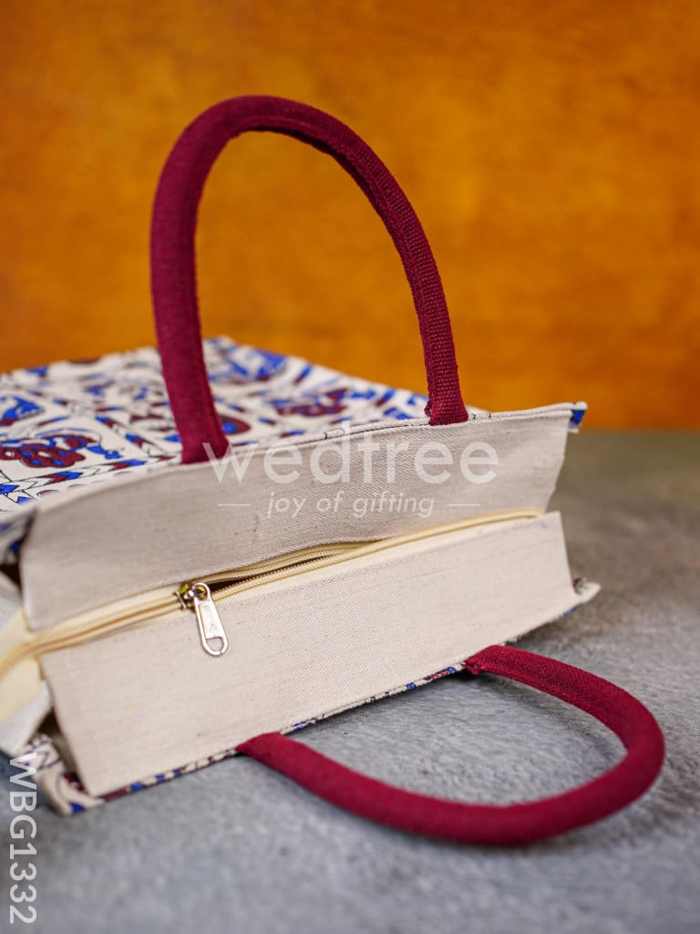Canvas Bag with Elephant and Peacock Motifs - WBG1332