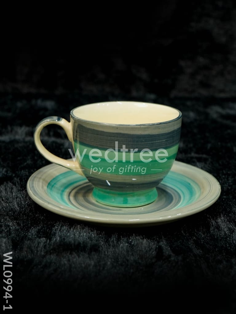 Ceramic Cup and Saucer Set - Sea Green with Gray - WL0994-1