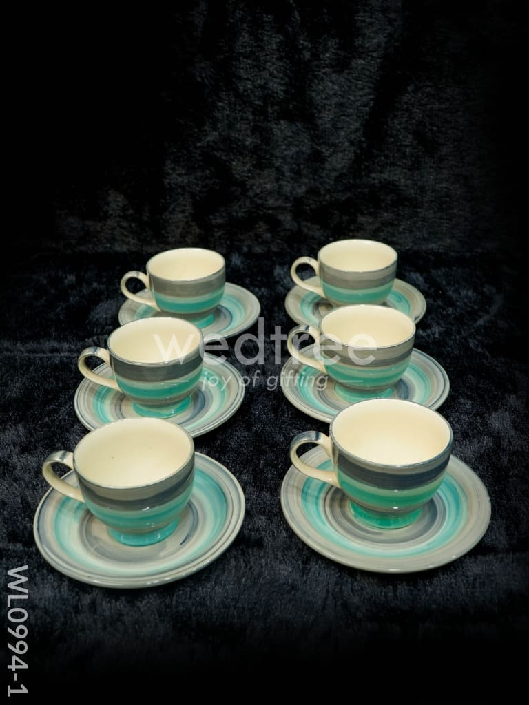 Ceramic Cup and Saucer Set - Sea Green with Gray - WL0994-1