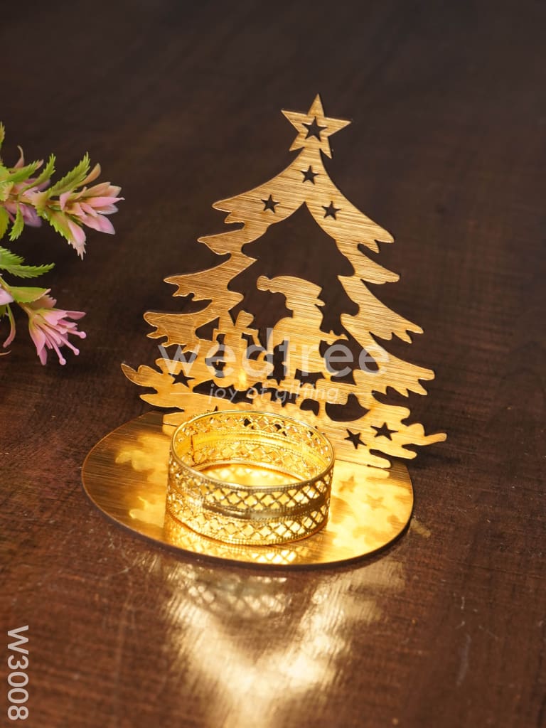 Christmas Tree with Santa Claus shadow Diya - MDF- W3008