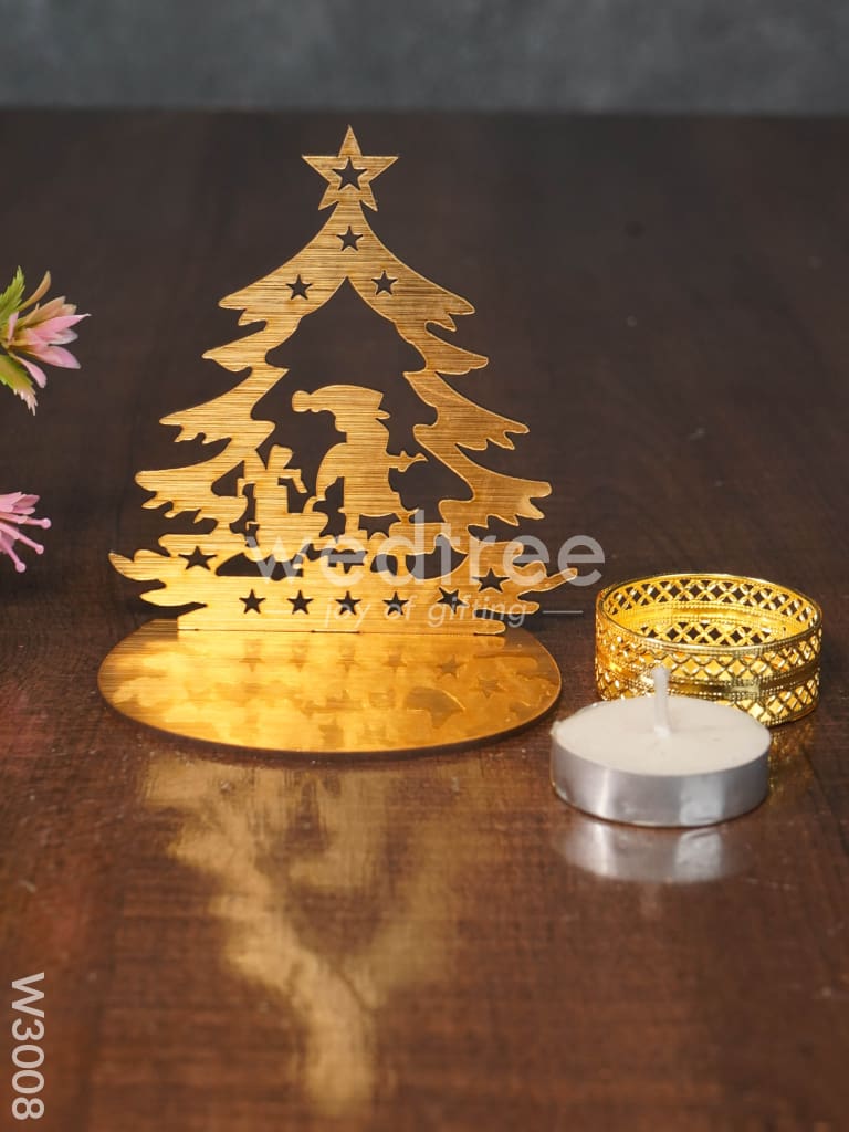 Christmas Tree with Santa Claus shadow Diya - MDF- W3008