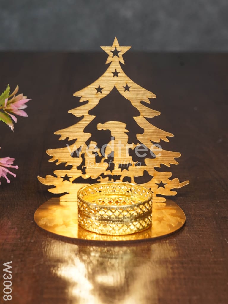 Christmas Tree with Santa Claus shadow Diya - MDF- W3008