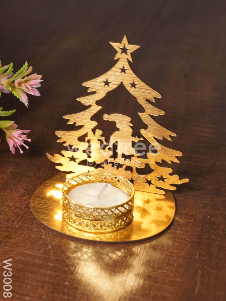 Christmas Tree with Santa Claus shadow Diya - MDF- W3008