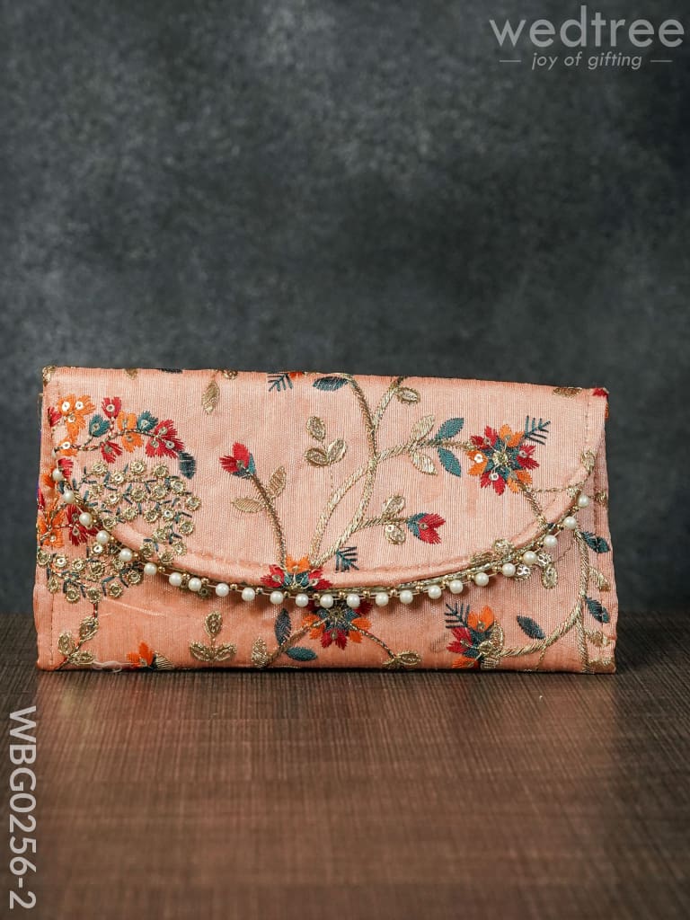 Clutch Purse with Floral Design and Chamki Work - WBG0256-2