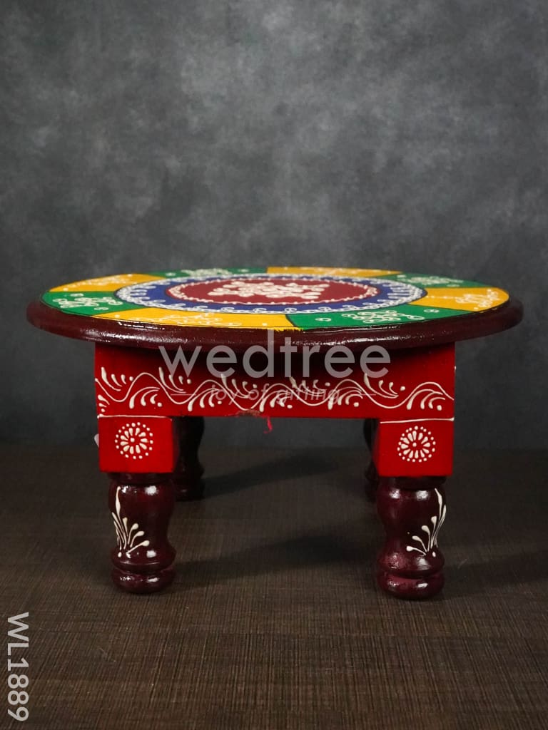 Colourful Rangoli Pooja Stool - 12 Inches (Round) - WL1889