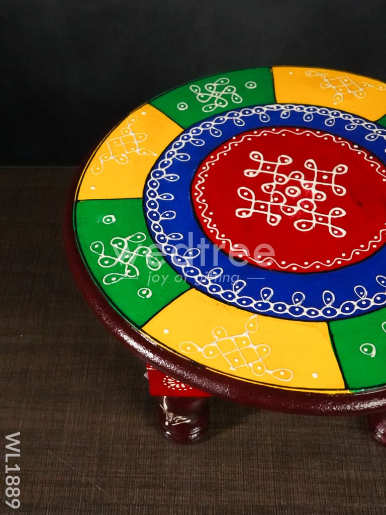Colourful Rangoli Pooja Stool - 12 Inches (Round) - WL1889