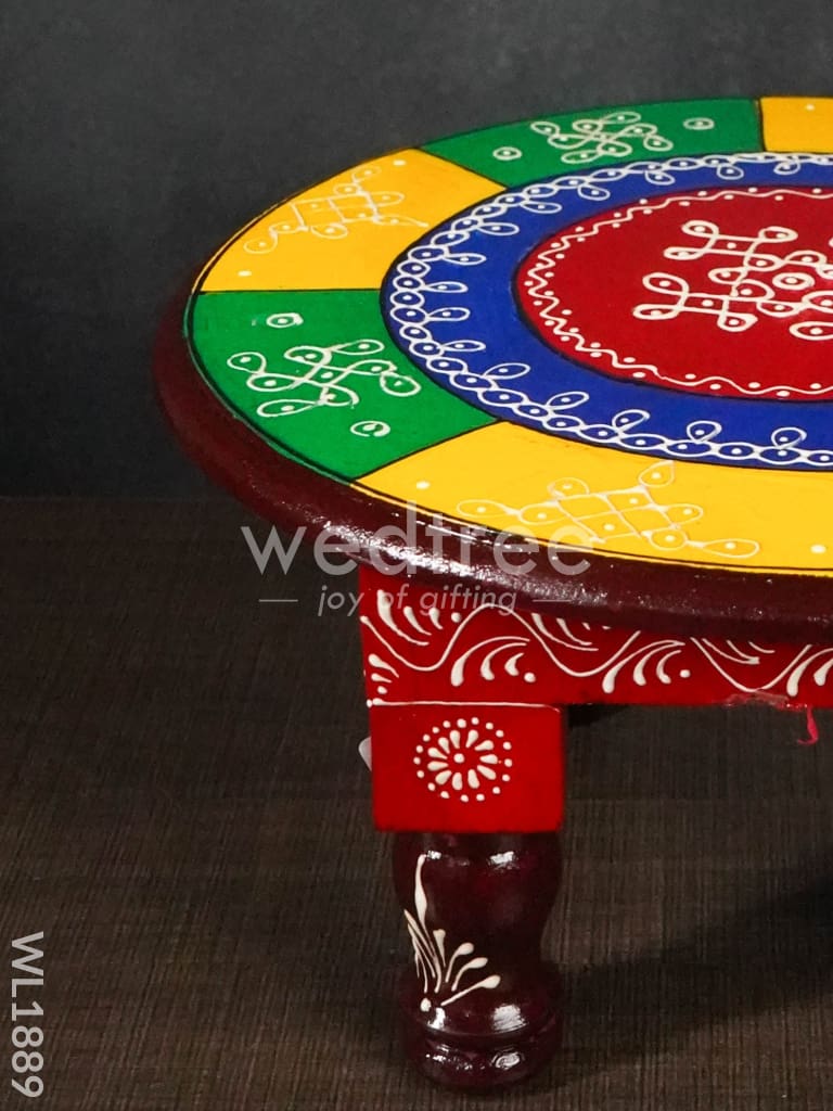 Colourful Rangoli Pooja Stool - 12 Inches (Round) - WL1889