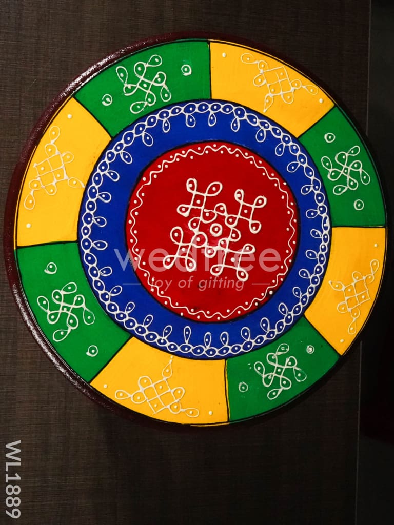 Colourful Rangoli Pooja Stool - 12 Inches (Round) - WL1889