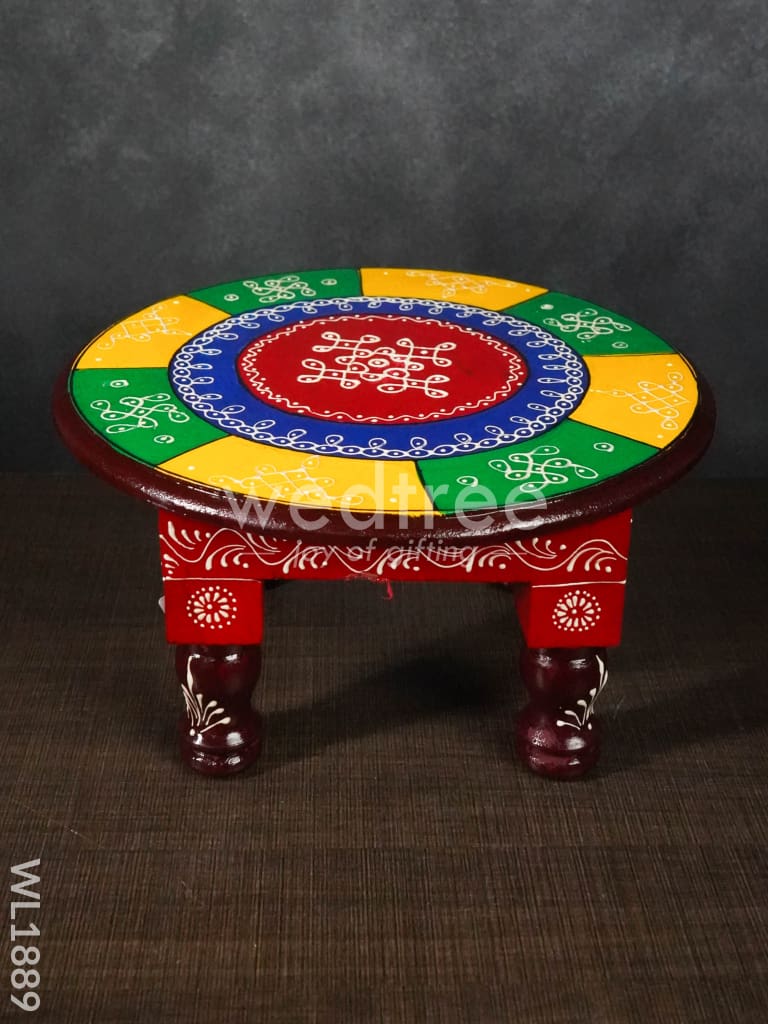 Colourful Rangoli Pooja Stool - 12 Inches (Round) - WL1889