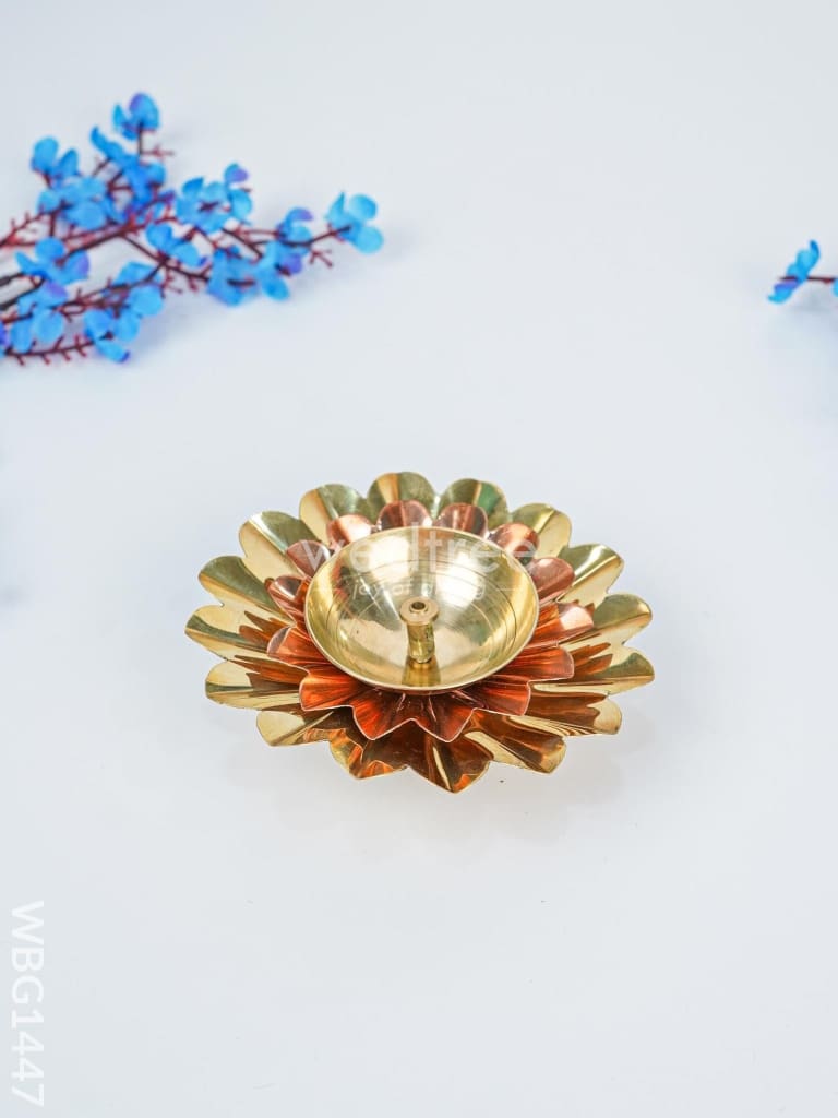 Copper & Brass Double Flower Diya - WBG1447
