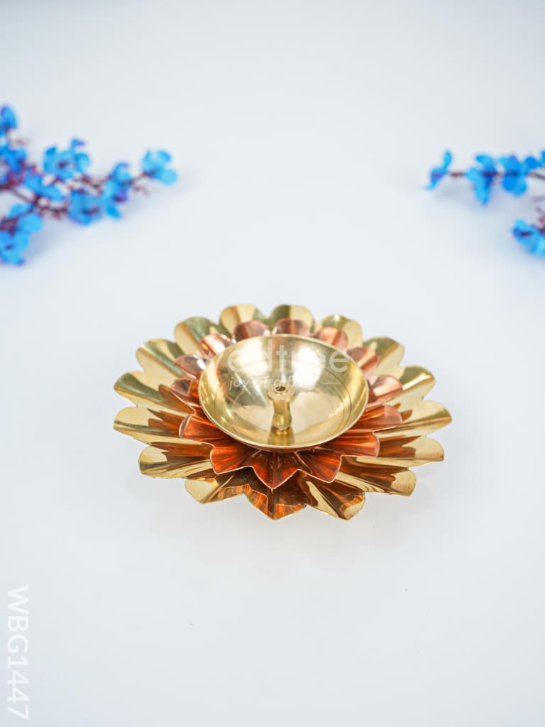 Copper & Brass Double Flower Diya - WBG1447