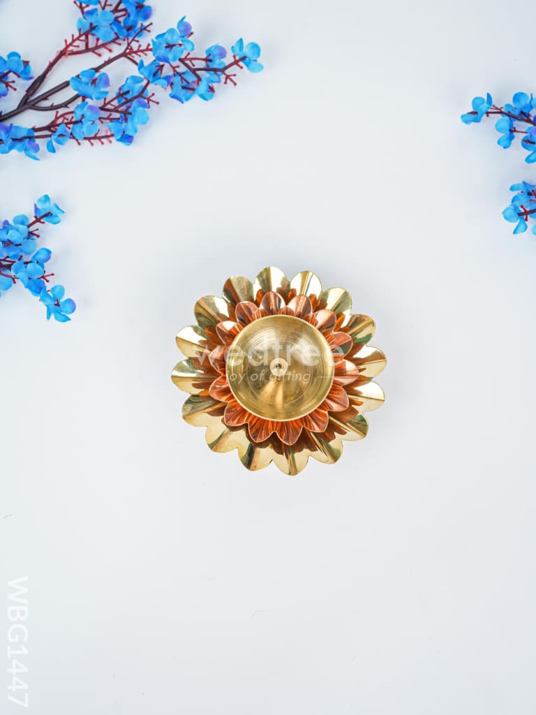Copper & Brass Double Flower Diya - WBG1447