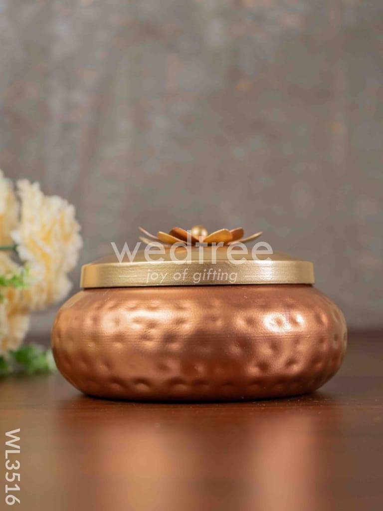 Copper Coated Dry Fruit container with Brass Lid - WL3516