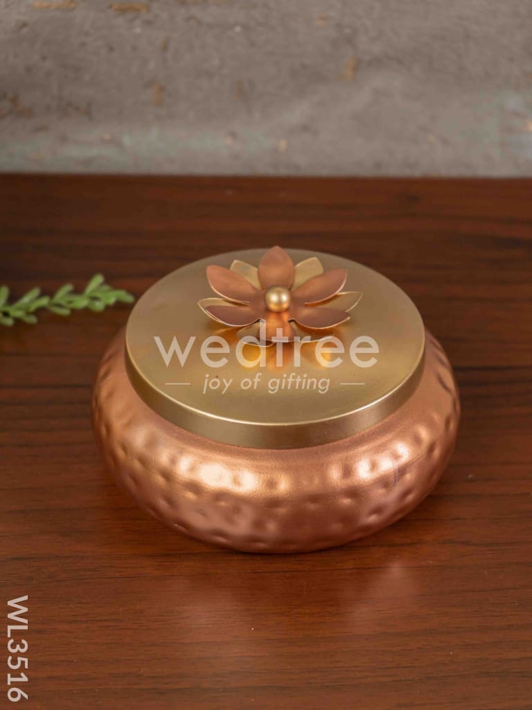 Copper Coated Dry Fruit container with Brass Lid - WL3516