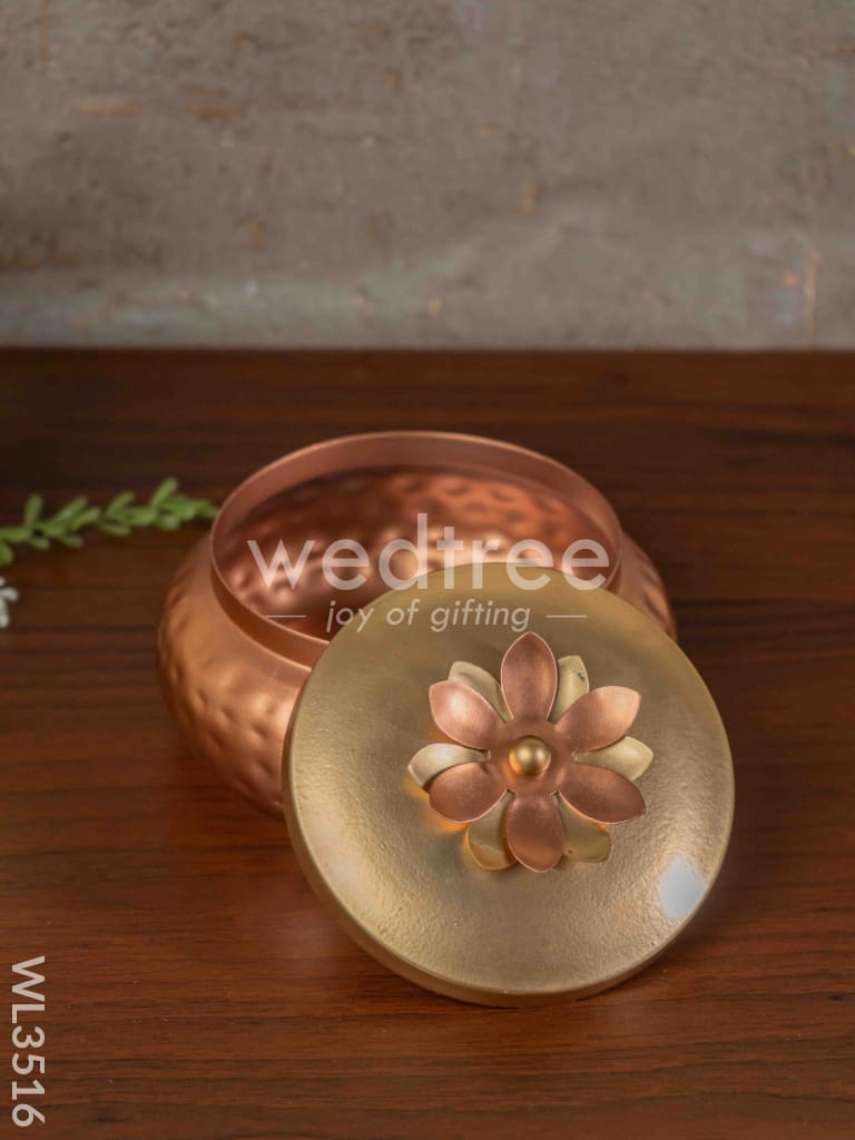 Copper Coated Dry Fruit container with Brass Lid - WL3516