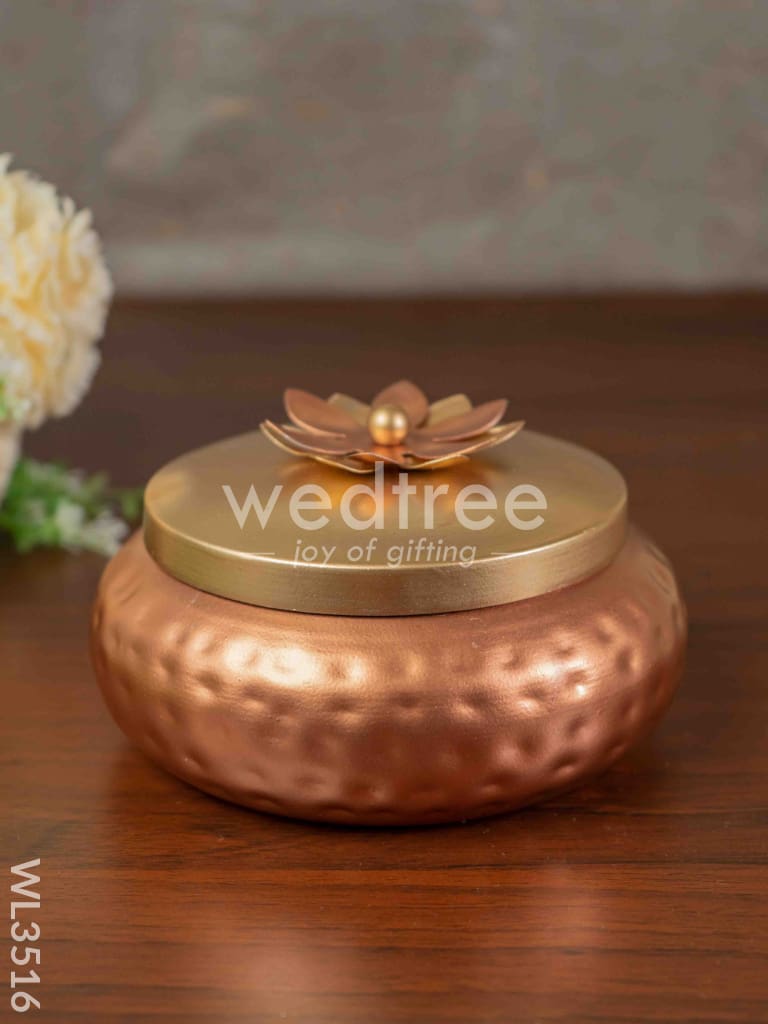 Copper Coated Dry Fruit container with Brass Lid - WL3516