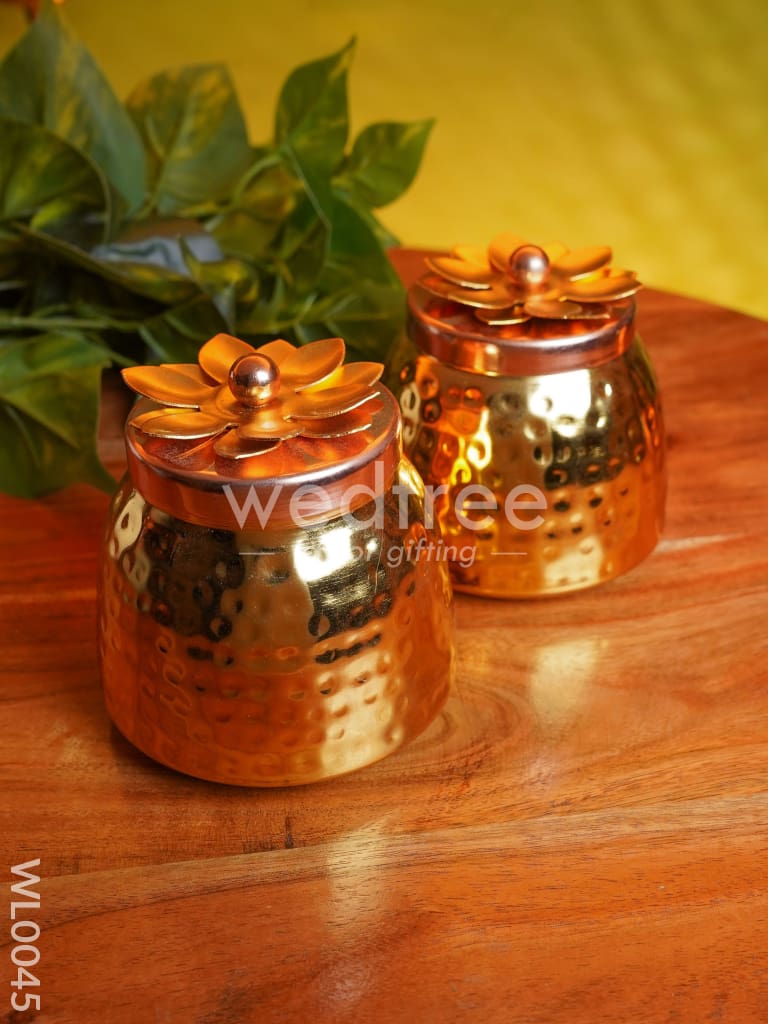 Copper coated Plate with 3 Brass Dry Fruit Box - WL0045