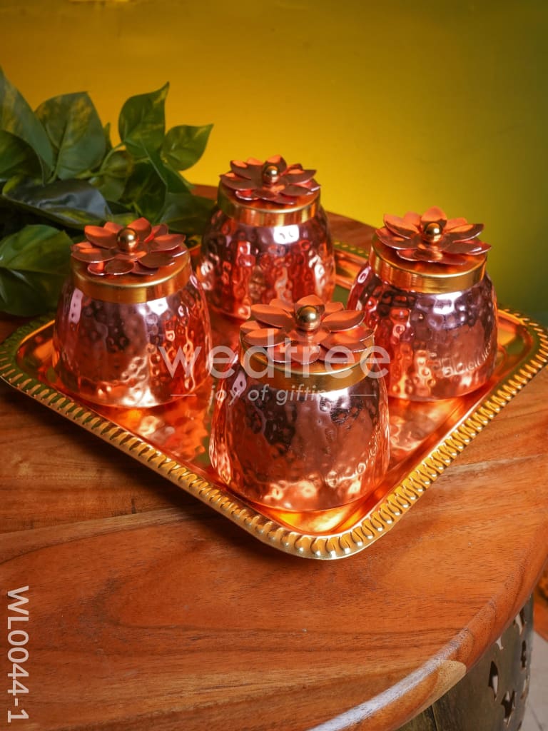 Copper coated Plate with 4 Brass Dry Fruit Box - WL0044