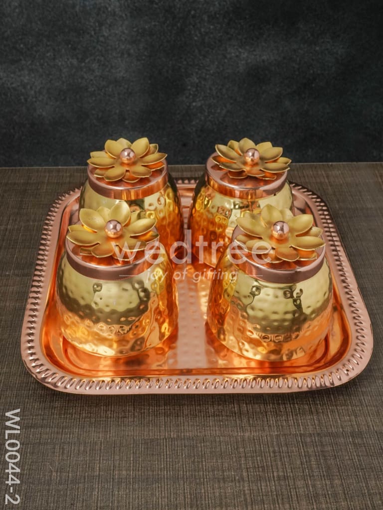 Copper coated Plate with 4 Brass Dry Fruit Box - WL0044