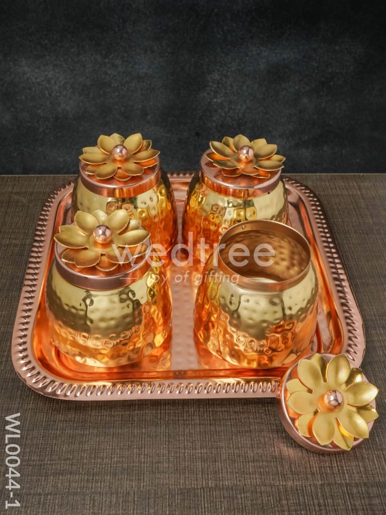 Copper coated Plate with 4 Brass Dry Fruit Box - WL0044