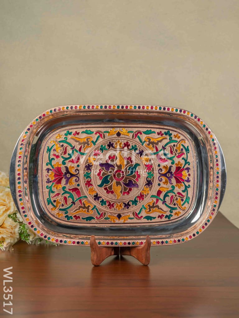 Copper Meenakari Tray - 15.5 inch - WL3517