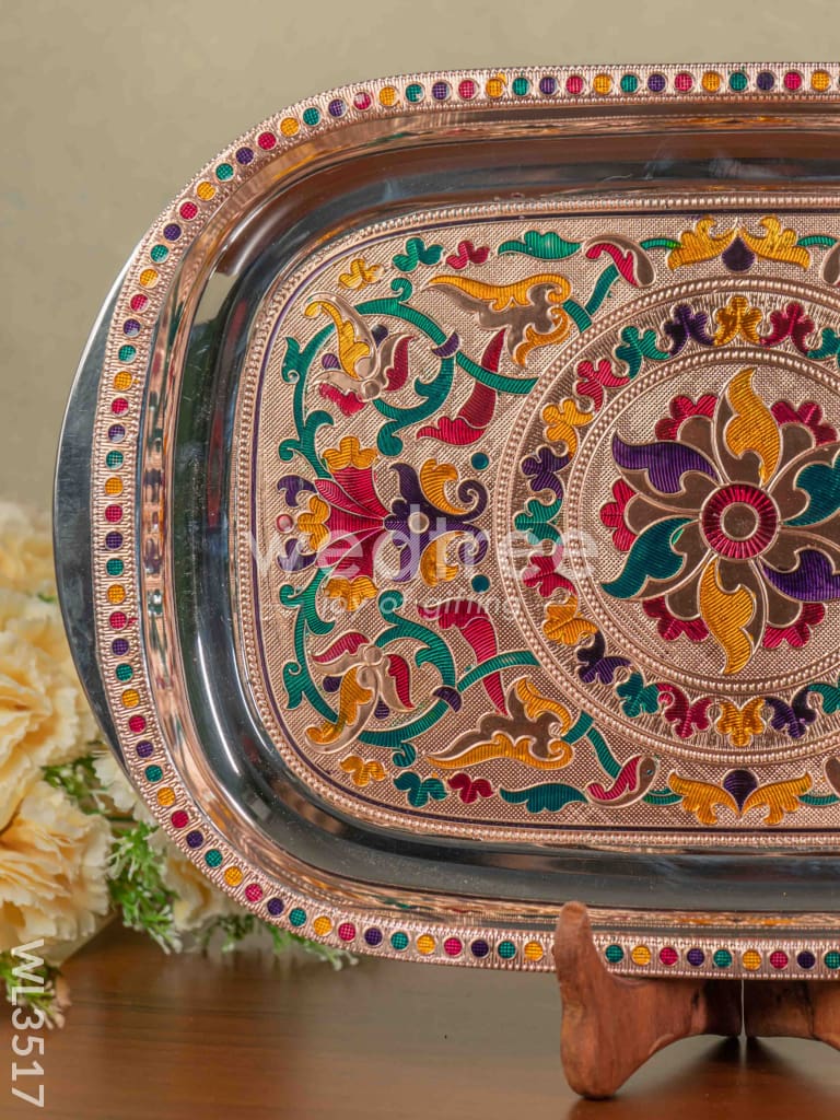 Copper Meenakari Tray - 15.5 inch - WL3517