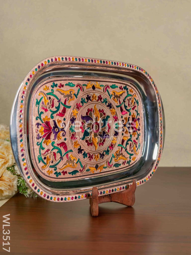 Copper Meenakari Tray - 15.5 inch - WL3517