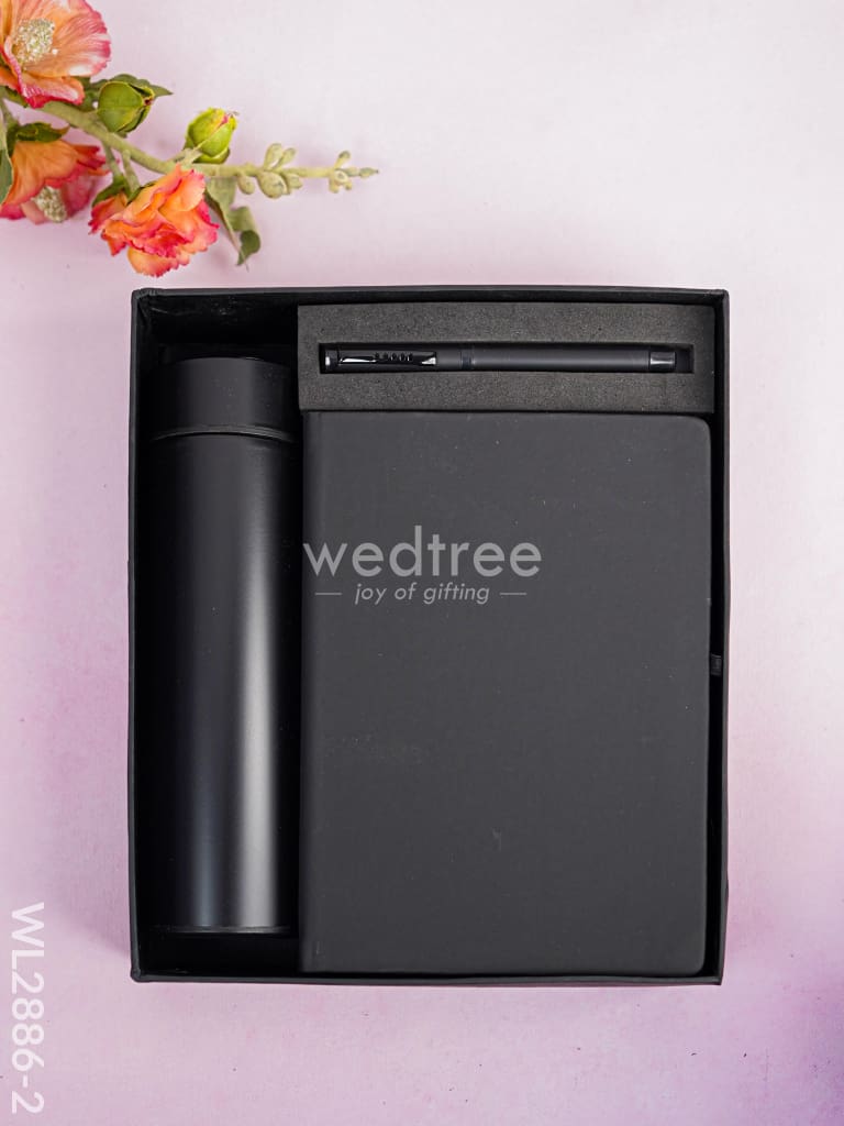 Corporate Gift - Flask & Diary with Pen Set - Black - WL2886-2