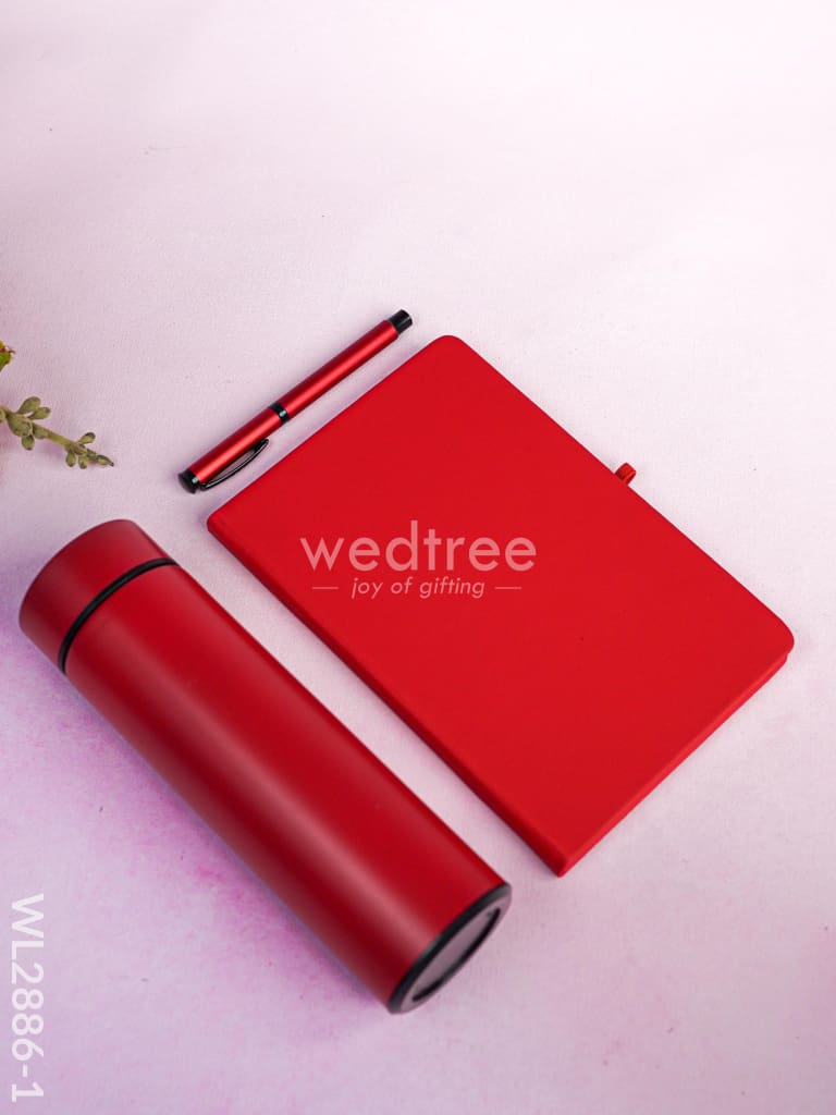 Corporate Gift - Flask & Diary with Pen Set - Red - WL2886-1
