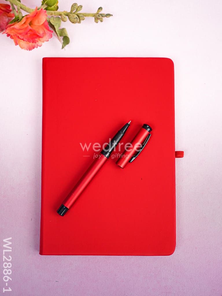 Corporate Gift - Flask & Diary with Pen Set - Red - WL2886-1