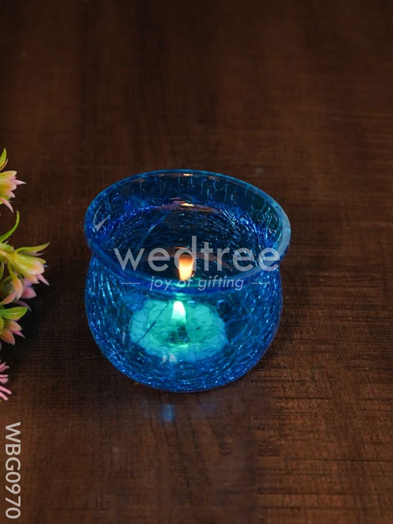 Cracked Glass Pot Shaped Candle Holder - WBG0970