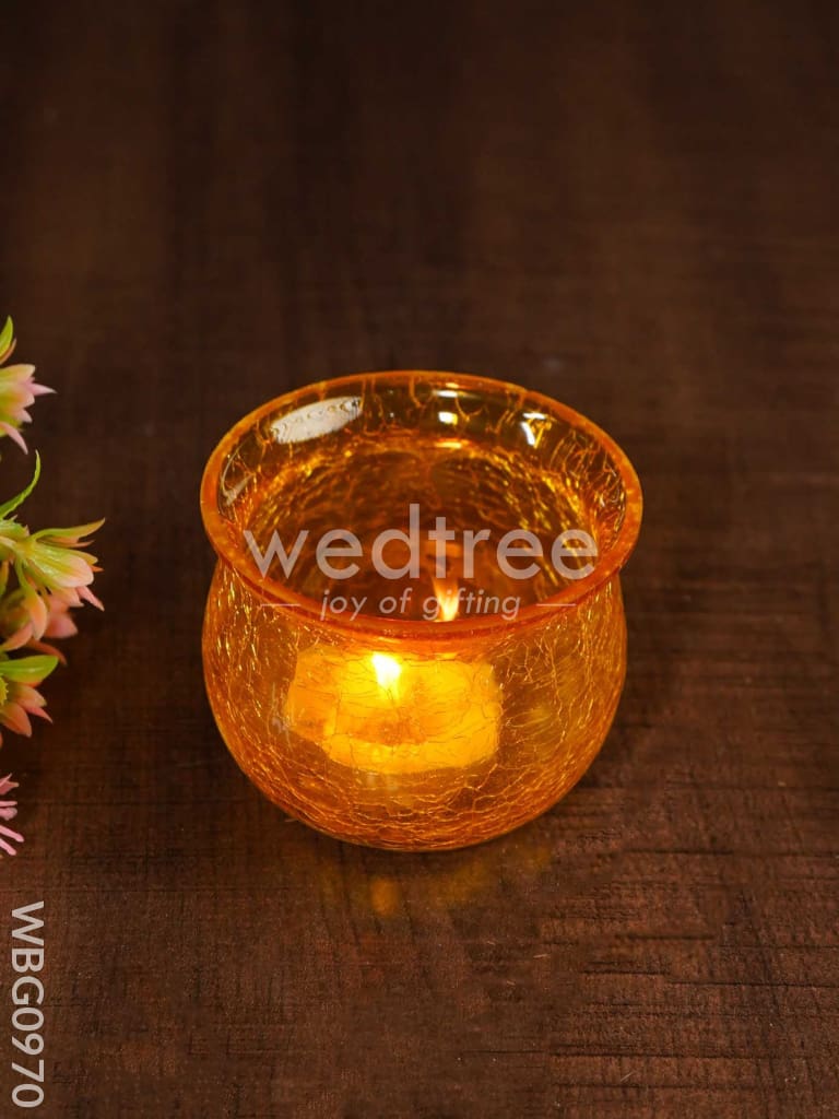 Cracked Glass Pot Shaped Candle Holder - WBG0970
