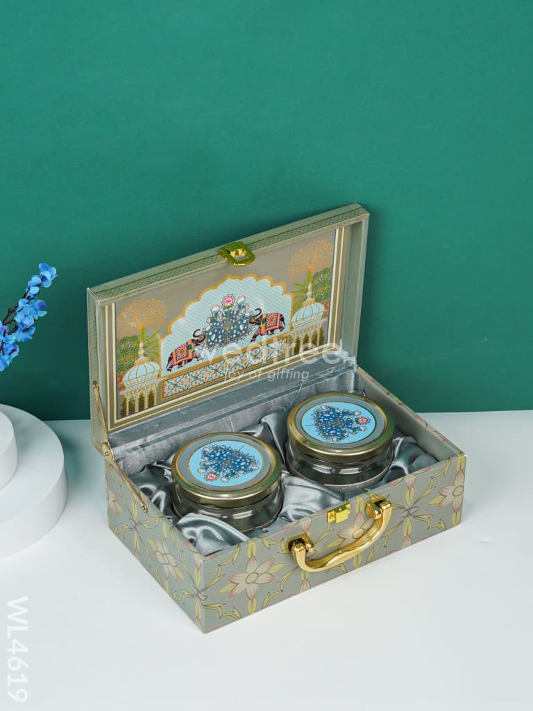 Decorative 2 Jar Dry Fruit Box - Green - WL4619