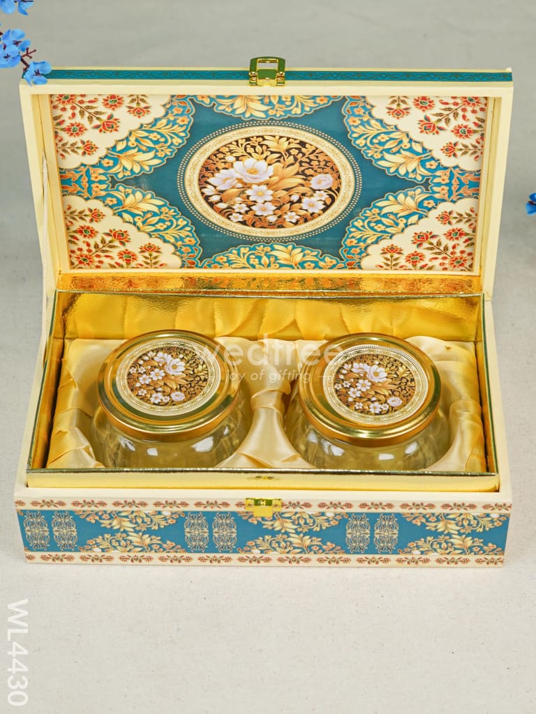 Decorative 2 Jar Dry Fruit Box - Teal Blue - WL4430